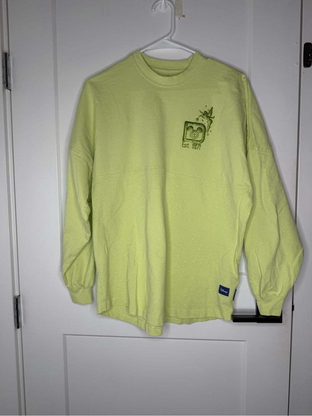 Disney Parks Lime Green Walt Disney World Glitter Spirit Jersey Long Sleeve Crew